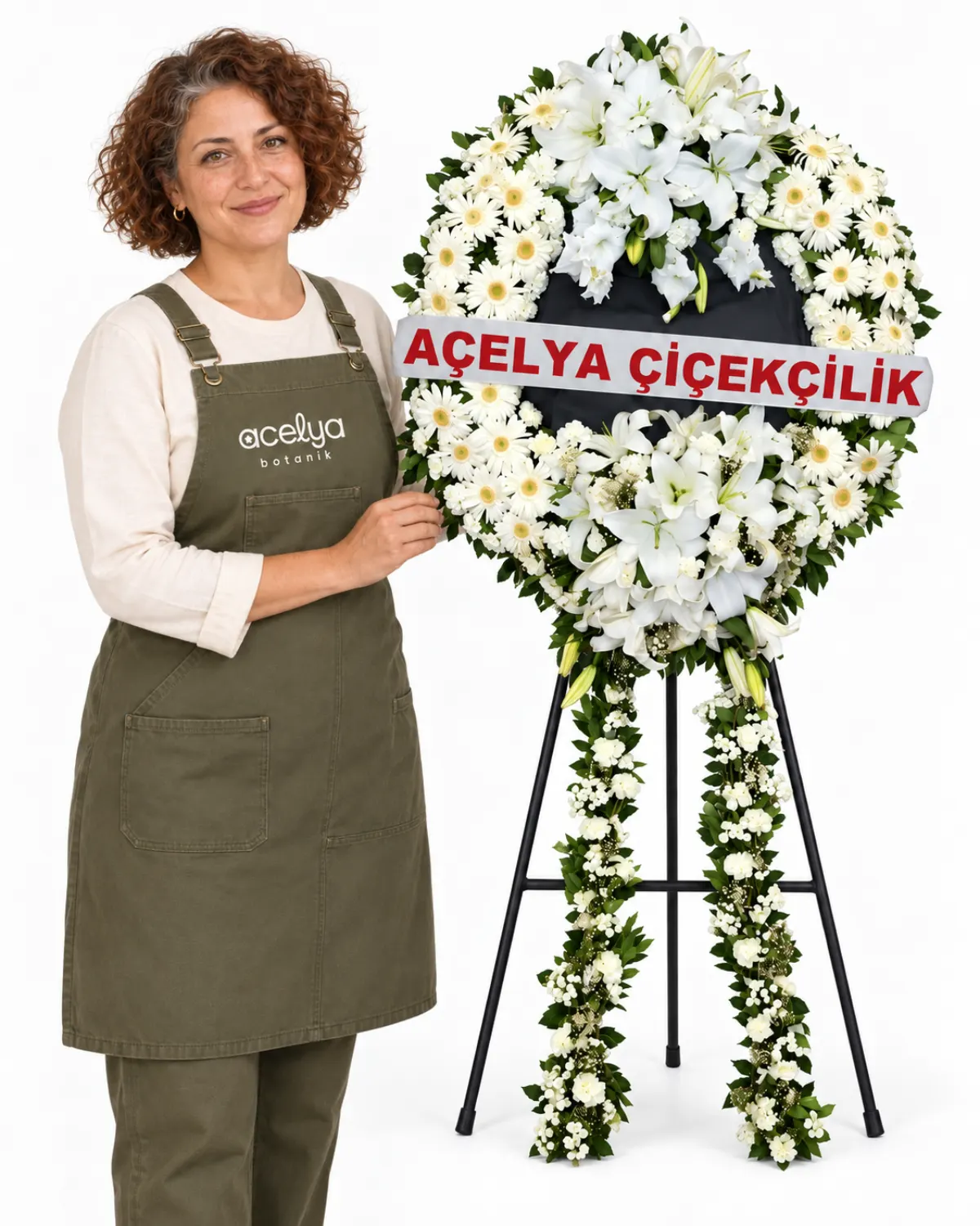 Beyaz Lilyum- Beyaz Gerberalı Cenaze Çelengi 1
