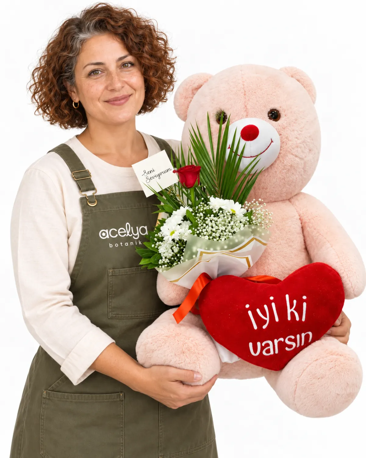 İyi ki Varsın Peluş Ayıcık Kucağında Papatya Ve Gül 1