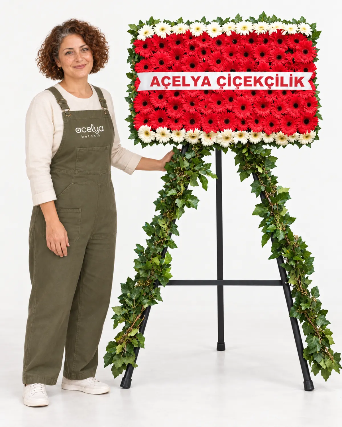 Kırmızı, Beyaz Gerberalı Cenaze Çelengi 1