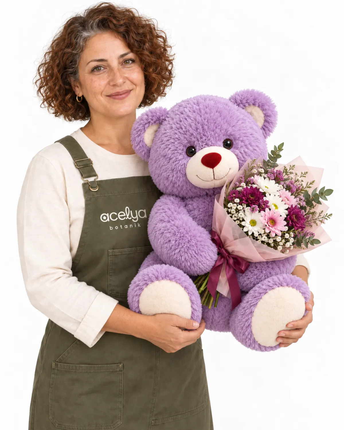Mor Peluş Ayıcık Ve Mevsim Buketi 1
