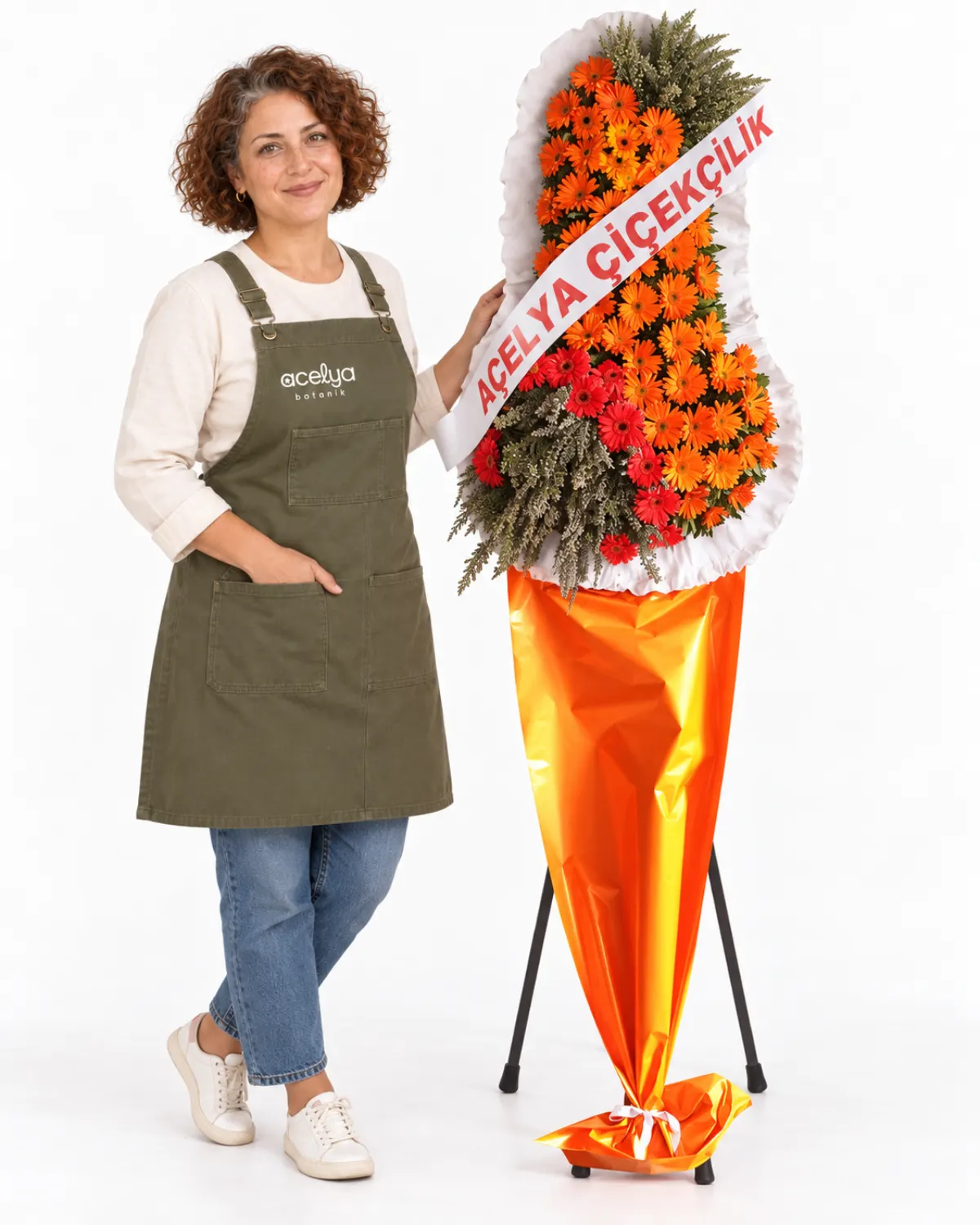 Turuncu Gerberalı Düğün&amp;Açılış İçin Çelenk 1